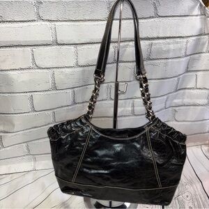 AK Anne Klein Women’s Black Distressed Leather Shoulder Bag